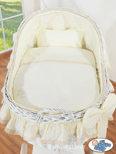 Load image into Gallery viewer, Cream Bow Wicker Bassinet