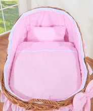 Load image into Gallery viewer, Pink Bow Natural Wicker Bassinet