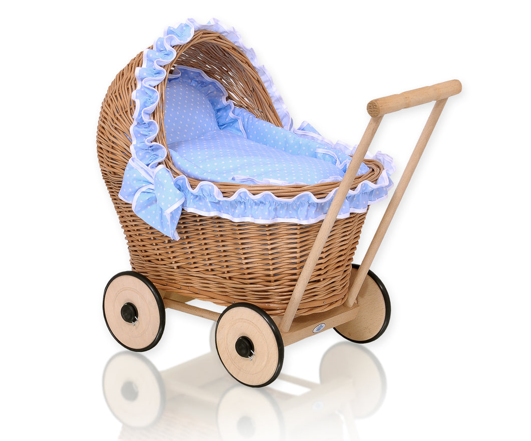 Blue Frill, Natural Wicker dolls pram