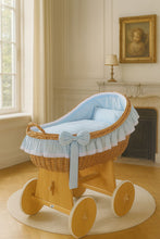 Load image into Gallery viewer, Blue Bow Natural Wicker Bassinet
