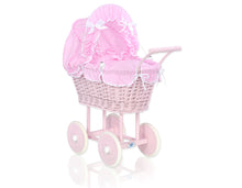 Load image into Gallery viewer, Pink Wicker dolls trolley