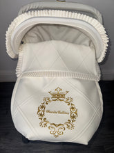 Load image into Gallery viewer, Diamond double Stitch crown crest Frill leatherette Car Seat Set *various colours*