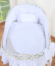 Load image into Gallery viewer, White Bow Wicker Bassinet