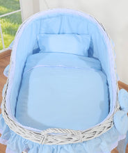 Load image into Gallery viewer, Blue Bow Wicker Bassinet
