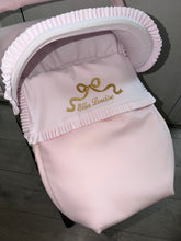 Load image into Gallery viewer, Pique Leatherette embroidered bow Car Seat set extra ruffle *various colours*