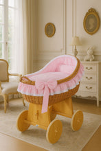 Load image into Gallery viewer, Pink Bow Natural Wicker Bassinet
