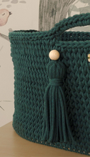 Load image into Gallery viewer, Bottle Green Crochet Moses Basket with stand