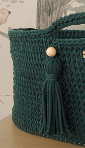 Bottle Green Crochet Moses Basket with stand
