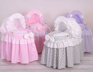 Grey polka wicker dolls Moses basket