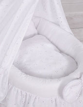 Load image into Gallery viewer, White lace drape wicker dolls Moses basket