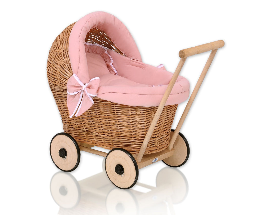 Firm Peach, Natural Wicker dolls pram