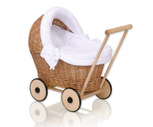 Load image into Gallery viewer, Firm White, Natural Wicker dolls pram