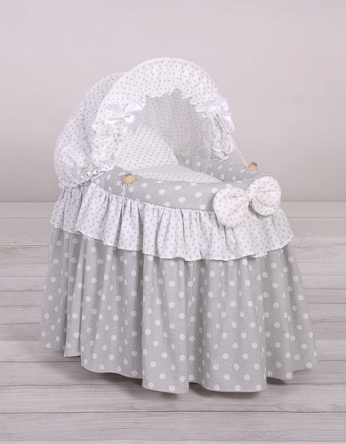Grey polka wicker dolls Moses basket