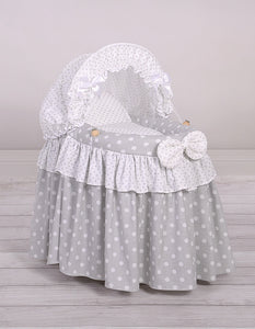 Grey polka wicker dolls Moses basket