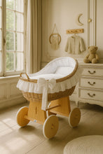 Load image into Gallery viewer, White Bow Natural Wicker Bassinet