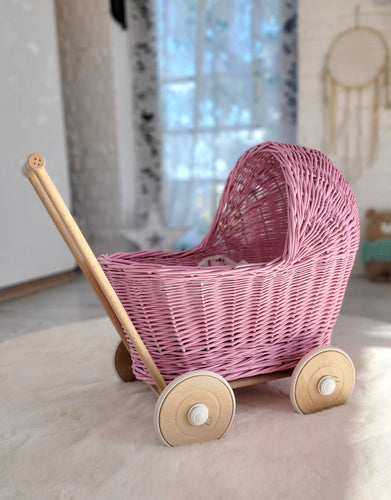 Pink Wicker dolls pram