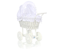 Load image into Gallery viewer, White Wicker dolls trolley