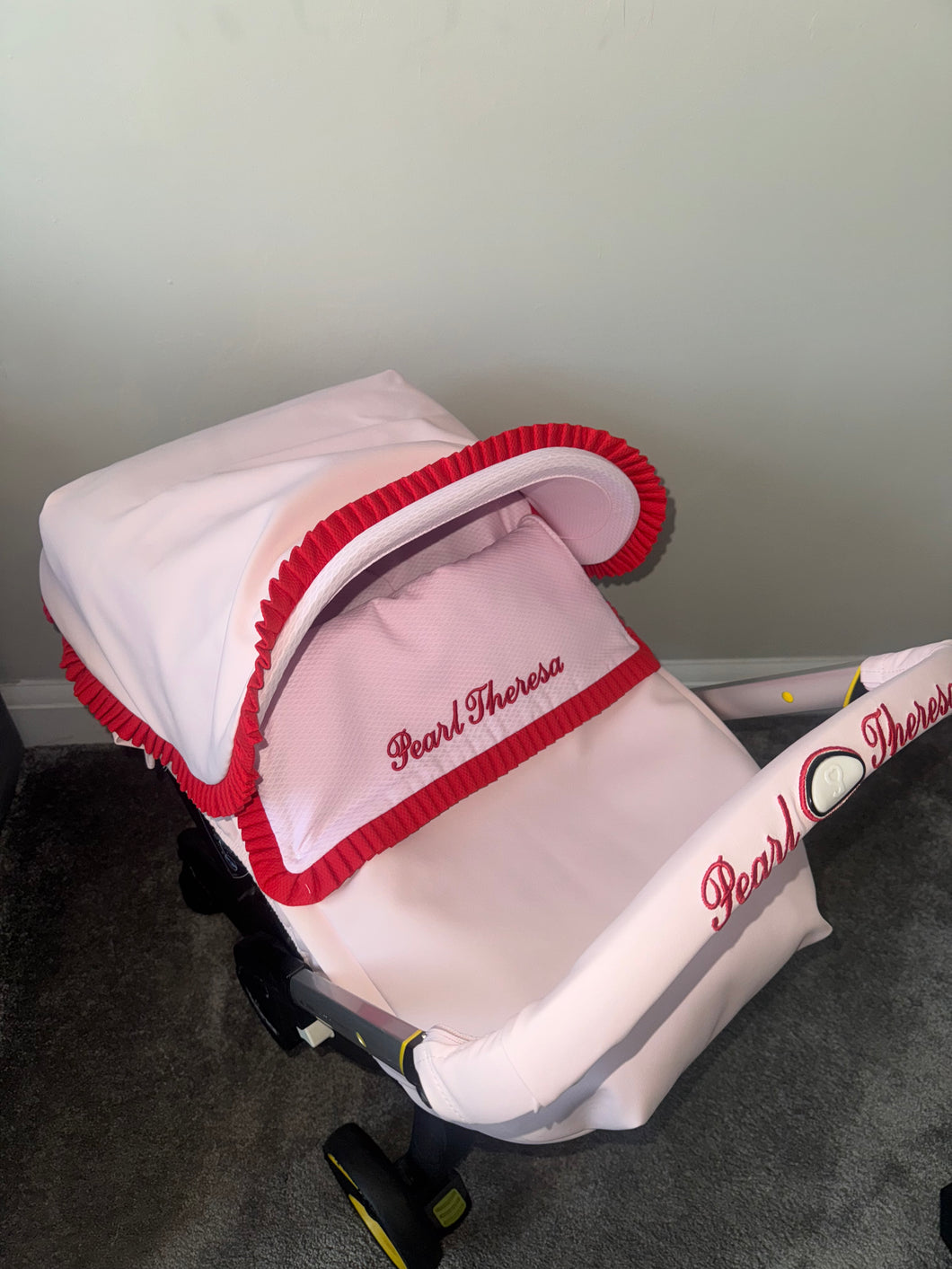 Leatherette Pink & Red Frill Car Seat Set
