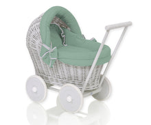 Load image into Gallery viewer, Firm Pastel Green, Grey Wicker dolls pram