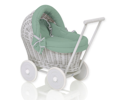 Firm Pastel Green, Grey Wicker dolls pram