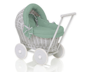 Firm Pastel Green, Grey Wicker dolls pram