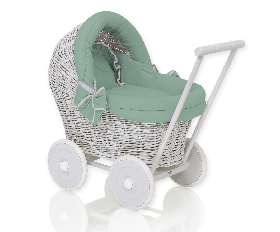 Firm Pastel Green, Grey Wicker dolls pram