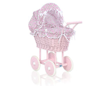 Load image into Gallery viewer, Pink Wicker dolls trolley