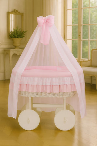Pink Bow Wicker Bassinet