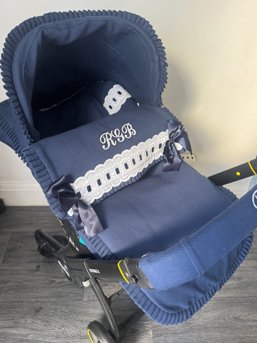 Material Navy Extra Ruffle Artenas Car Seat Set