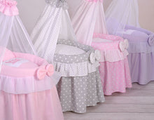 Load image into Gallery viewer, Pink princess drape wicker dolls Moses basket