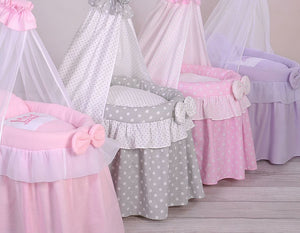 Pink princess drape wicker dolls Moses basket
