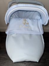 Load image into Gallery viewer, Blue Pique Teddy leatherette Car Seat Set