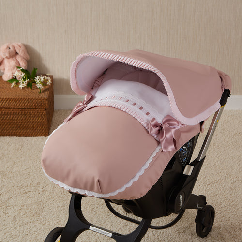 Leatherette Dusky Pink frill Artenas Car Seat Set