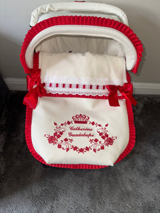 Leatherette Cream & Red Artenas Frill Car Seat Set