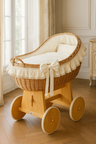 Cream Bow Natural Wicker Bassinet