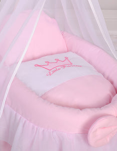 Pink princess drape wicker dolls Moses basket
