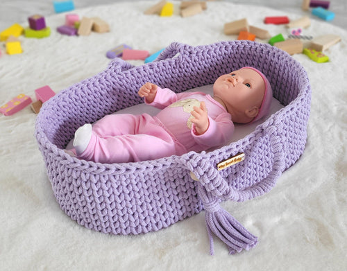 Lilac dolls crochet Moses basket