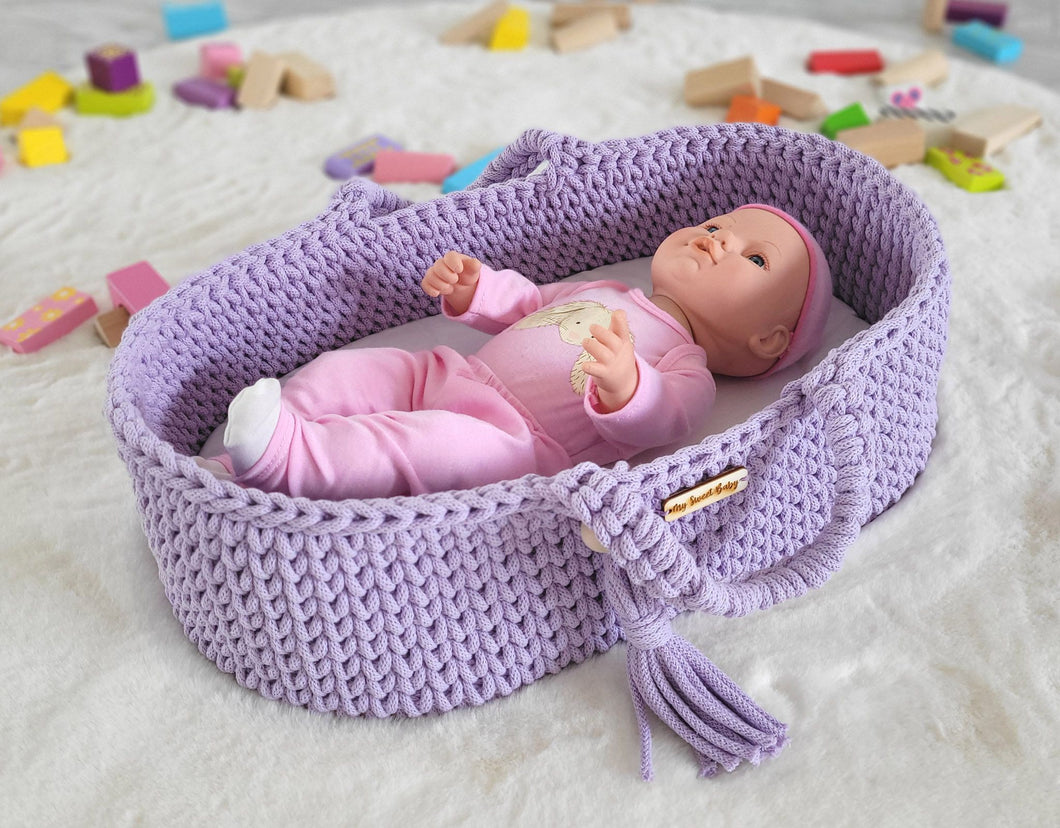 Lilac dolls crochet Moses basket