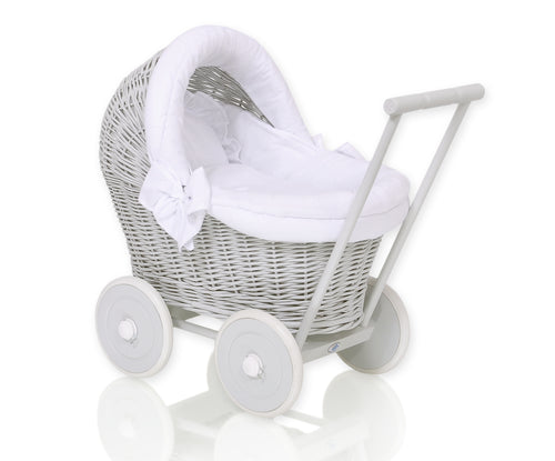 Firm White , Grey Wicker dolls pram