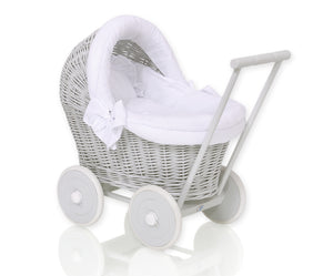 Firm White , Grey Wicker dolls pram