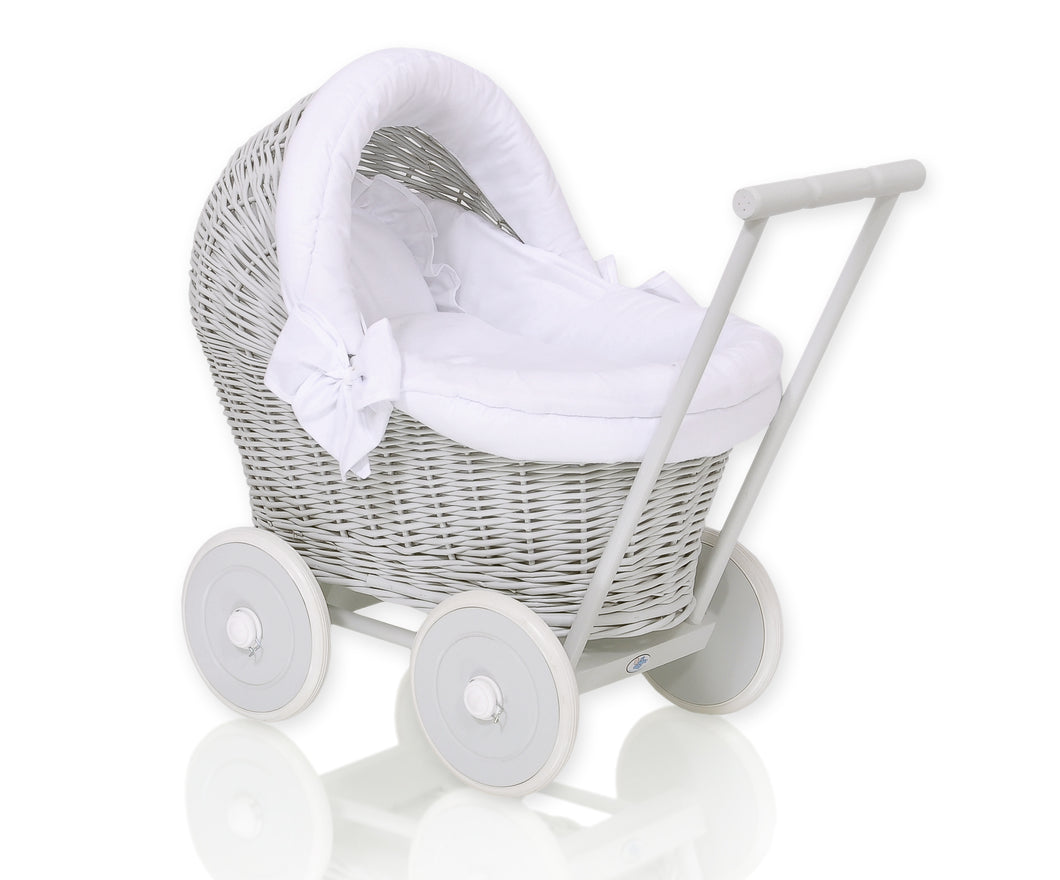 Firm White , Grey Wicker dolls pram
