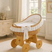 Load image into Gallery viewer, White Bow Natural Wicker Bassinet