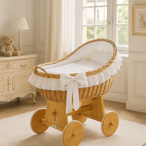 White Bow Natural Wicker Bassinet