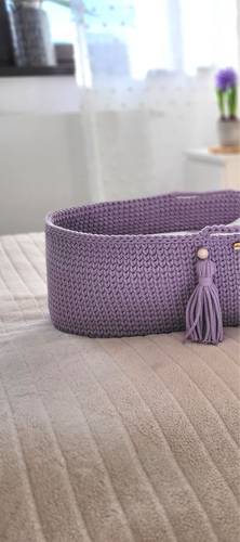 Purple Crochet Moses Basket with stand