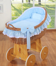 Load image into Gallery viewer, Blue Bow Natural Wicker Bassinet