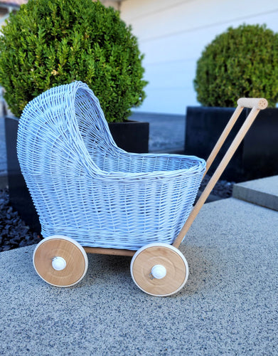 Blue Wicker dolls pram