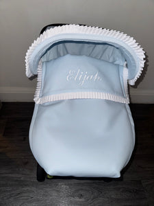 Blue & White leatherette Frill Car Seat Set