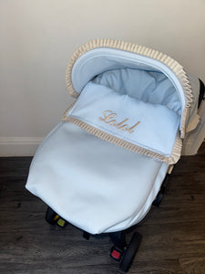 Blue & Camel leatherette Frill Car Seat Set