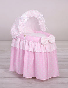 Pink Polka wicker dolls Moses basket