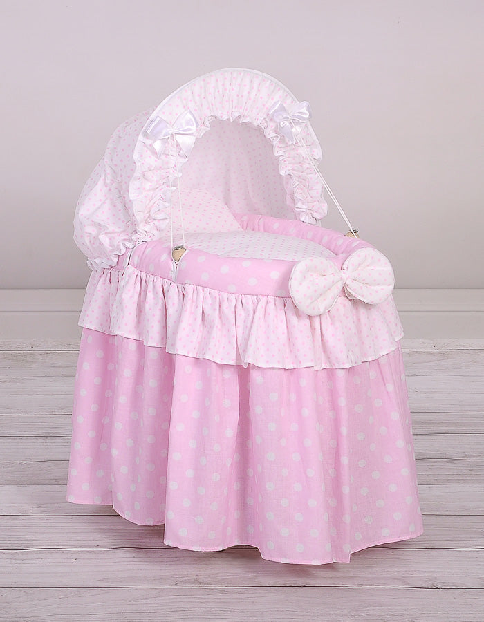 Pink Polka wicker dolls Moses basket